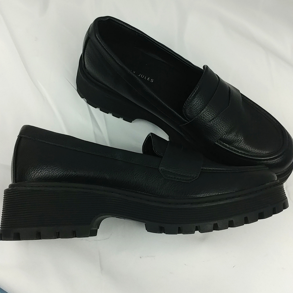 SINCERELY JULES Rocker Black Platform Chunky Loafers